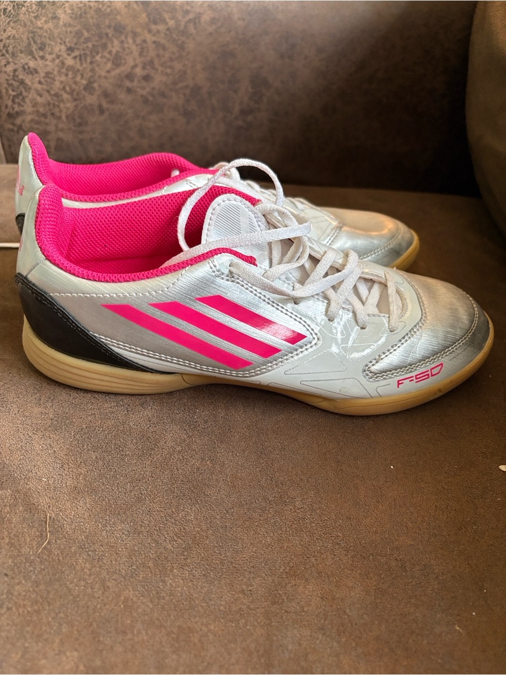 adidas Silver and Pink Indoor Soccer Shoes size 7.5